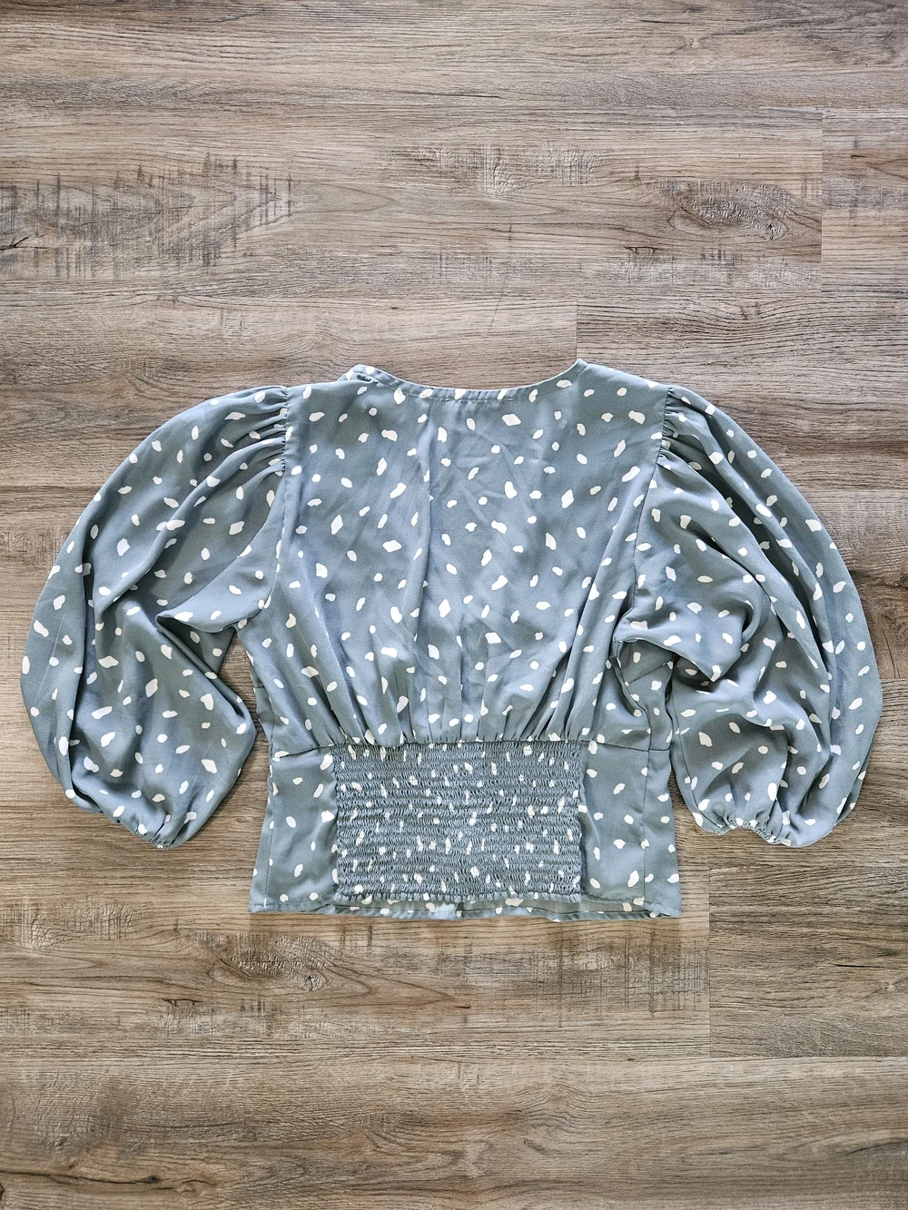 Abercrombie & Fitch V-Neck Green & White Puff Sleeve Peplum Blouse